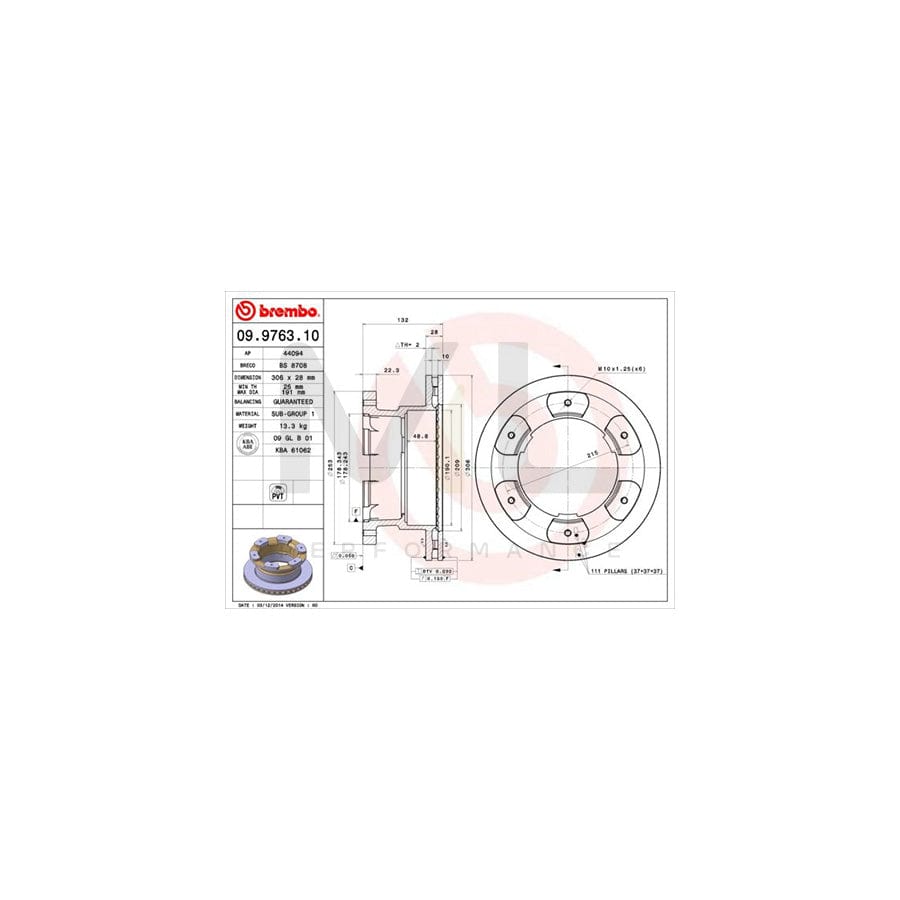 BREMBO 09.9763.10 Brake Disc for IVECO Daily Internally Vented | ML Performance Car Parts
