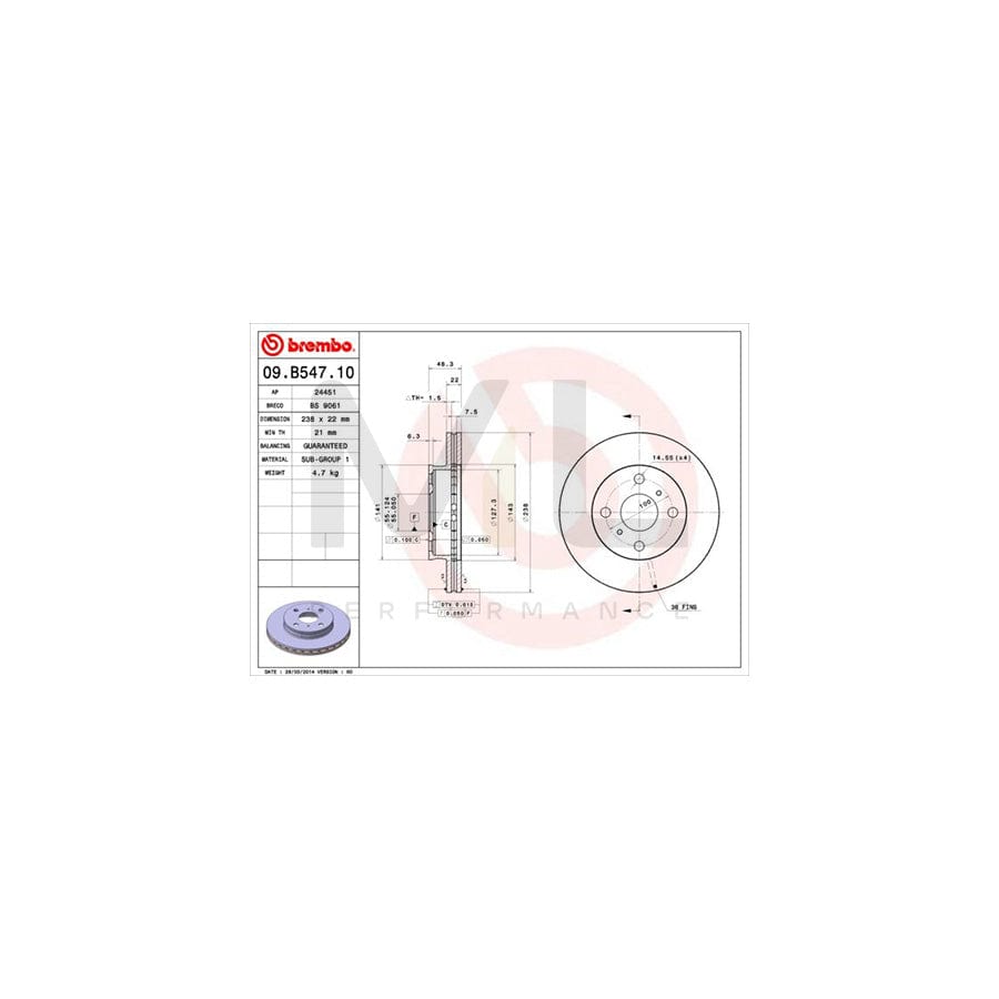 BREMBO 09.B547.10 Brake Disc for TOYOTA COROLLA Internally Vented | ML Performance Car Parts