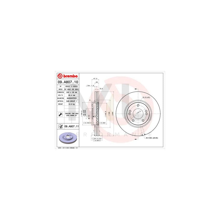 BREMBO 09.A807.10 Brake Disc for KIA Sportage II (JE, KM) Internally Vented, with bolts/screws | ML Performance Car Parts