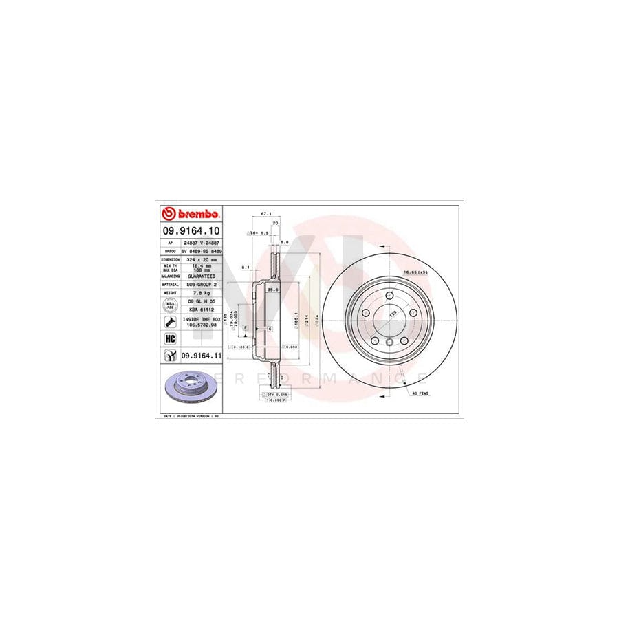 BREMBO 09.9164.10 Brake Disc for BMW 7 (E65, E66, E67) Internally Vented, High-carbon, with bolts/screws | ML Performance Car Parts