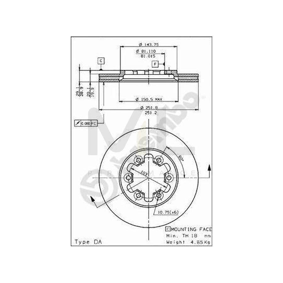 BREMBO 09.5232.10 Brake Disc for NISSAN URVAN Internally Vented | ML Performance Car Parts