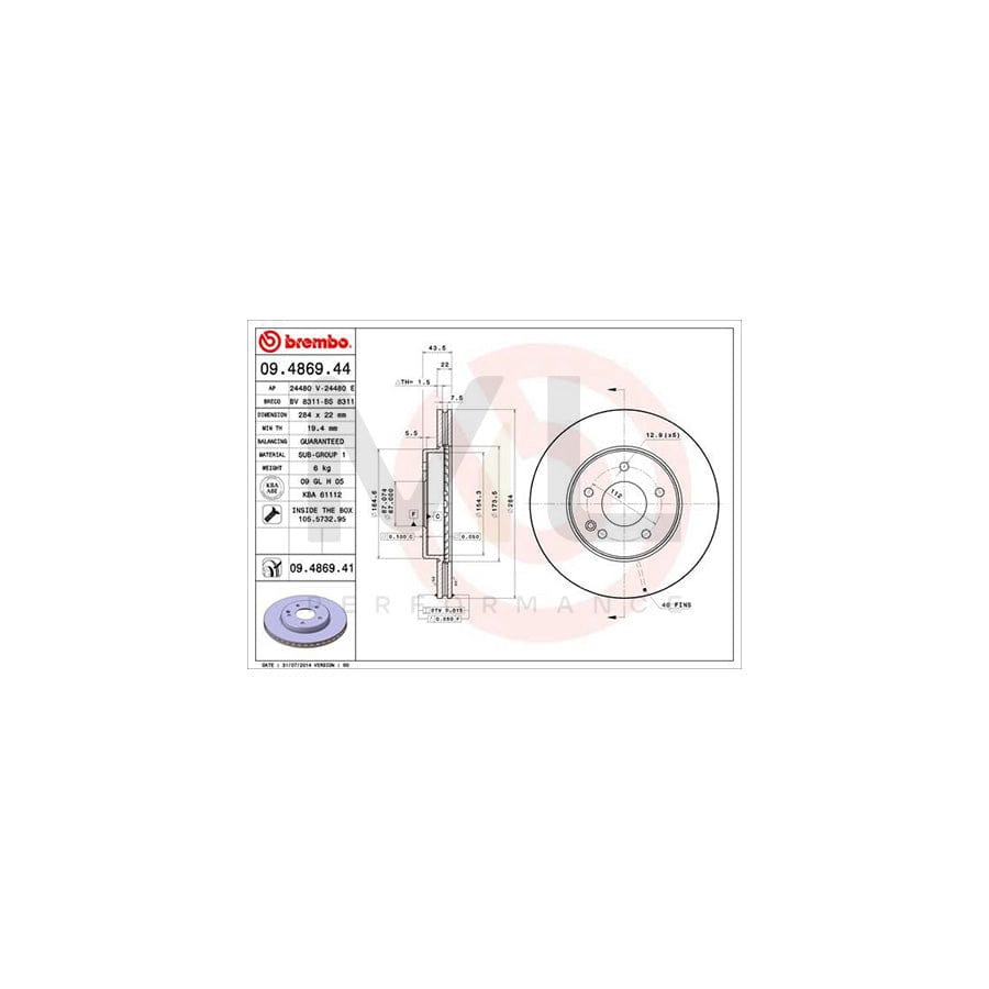 BREMBO COATED DISC LINE 09.4869.41 Brake Disc suitable for MERCEDES-BENZ C-Class Internally Vented, Coated, with bolts/screws | ML Performance Car Parts