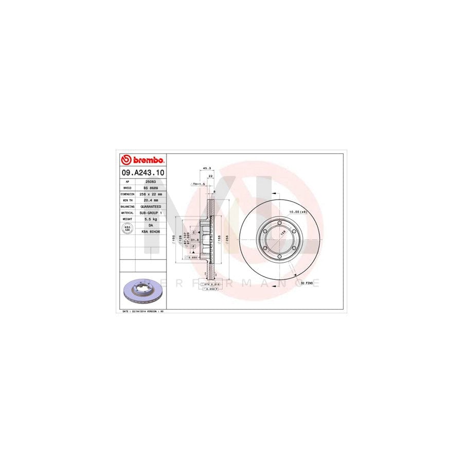BREMBO 09.A243.10 Brake Disc for MITSUBISHI PAJERO / SHOGUN Internally Vented | ML Performance Car Parts