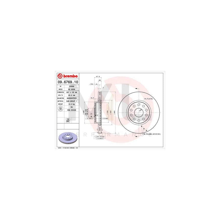 BREMBO 09.6769.10 Brake Disc for LANCIA KAPPA Internally Vented | ML Performance Car Parts