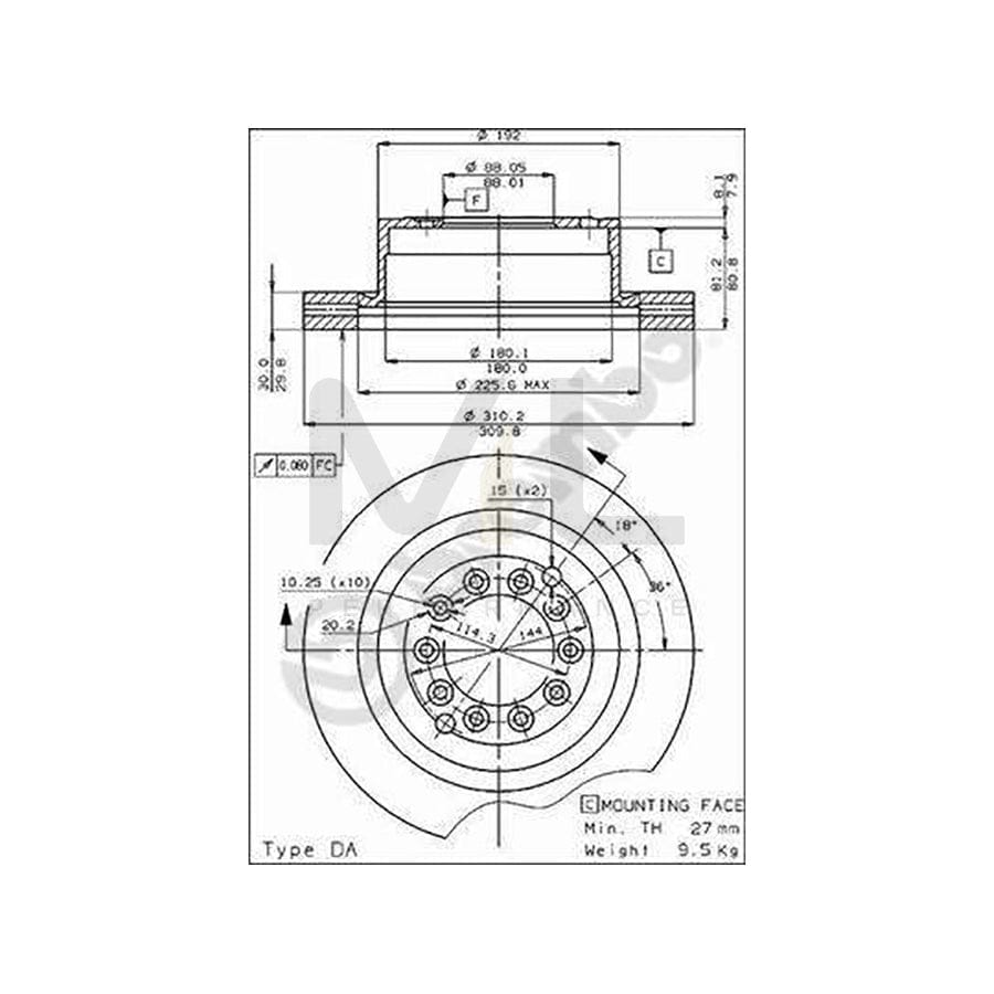 BREMBO 09.3033.10 Brake Disc for FERRARI Testarossa Coupe Internally Vented | ML Performance Car Parts
