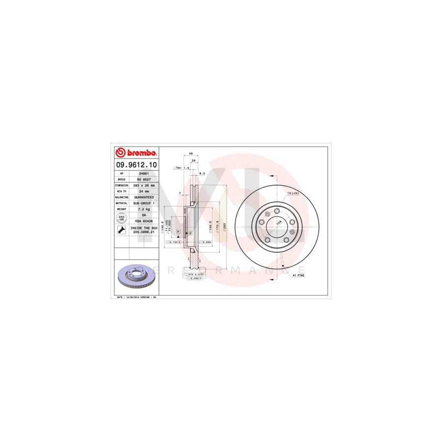 BREMBO 09.9612.10 Brake Disc for PEUGEOT 605 Saloon Internally Vented, with bolts/screws | ML Performance Car Parts