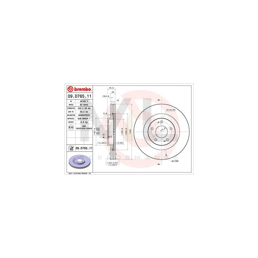 BREMBO 09.D765.11 Brake Disc Internally Vented, Coated | ML Performance Car Parts
