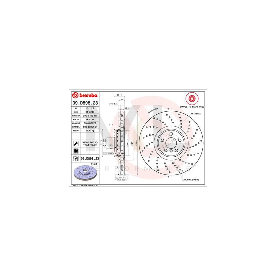 BREMBO 09.D898.23 Brake Disc Perforated / Vented, Coated, High-carbon, with bolts/screws | ML Performance Car Parts