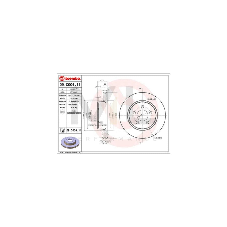BREMBO 09.C004.11 Brake Disc Internally Vented, Coated | ML Performance Car Parts