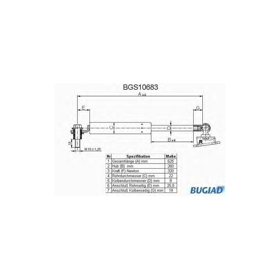 Bugiad BGS10683 Tailgate Strut For Honda Civic Vi Hatchback (Ej, Ek)