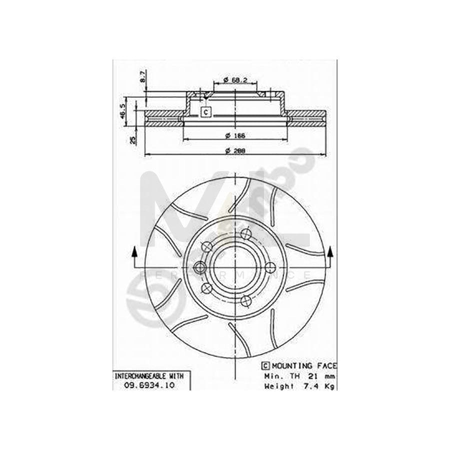 BREMBO MAX LINE 09.6934.75 Brake Disc Internally Vented, Slotted, Coated | ML Performance Car Parts