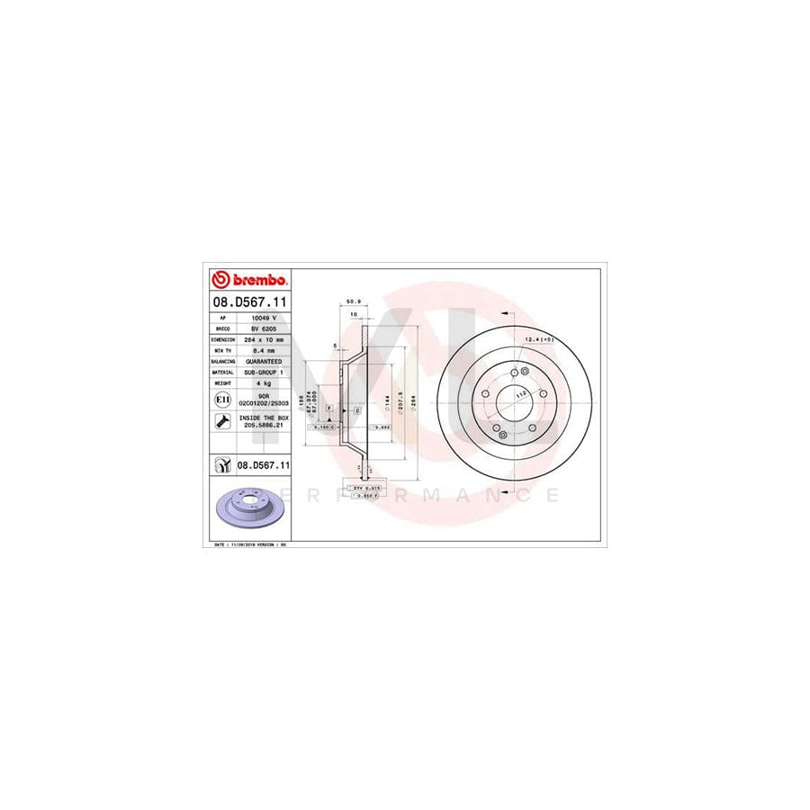 BREMBO 08.D567.11 Brake Disc Solid, Coated, with bolts/screws | ML Performance Car Parts