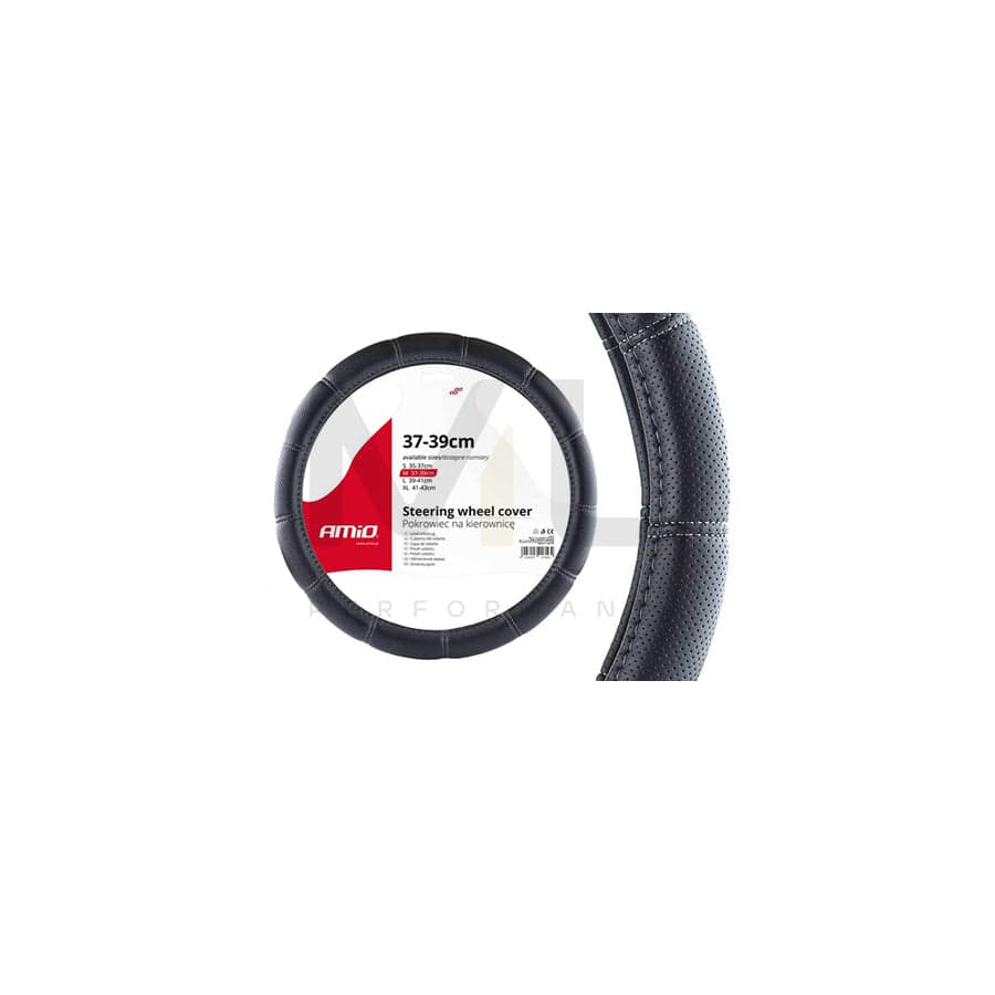 AMiO SWC-29-M 02566 Steering wheel cover Black, Ø: 37-39cm, Leatherette | ML Performance Car Parts