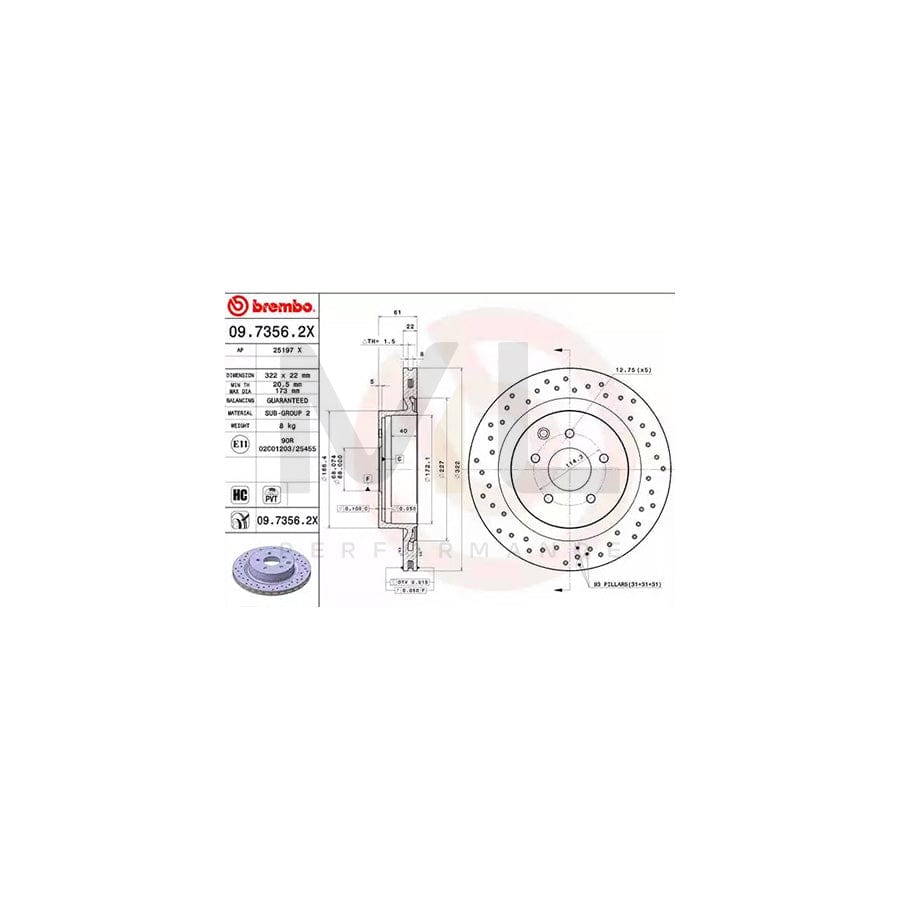 BREMBO XTRA LINE 09.7356.2X Brake Disc Perforated / Vented, Coated, High-carbon | ML Performance Car Parts