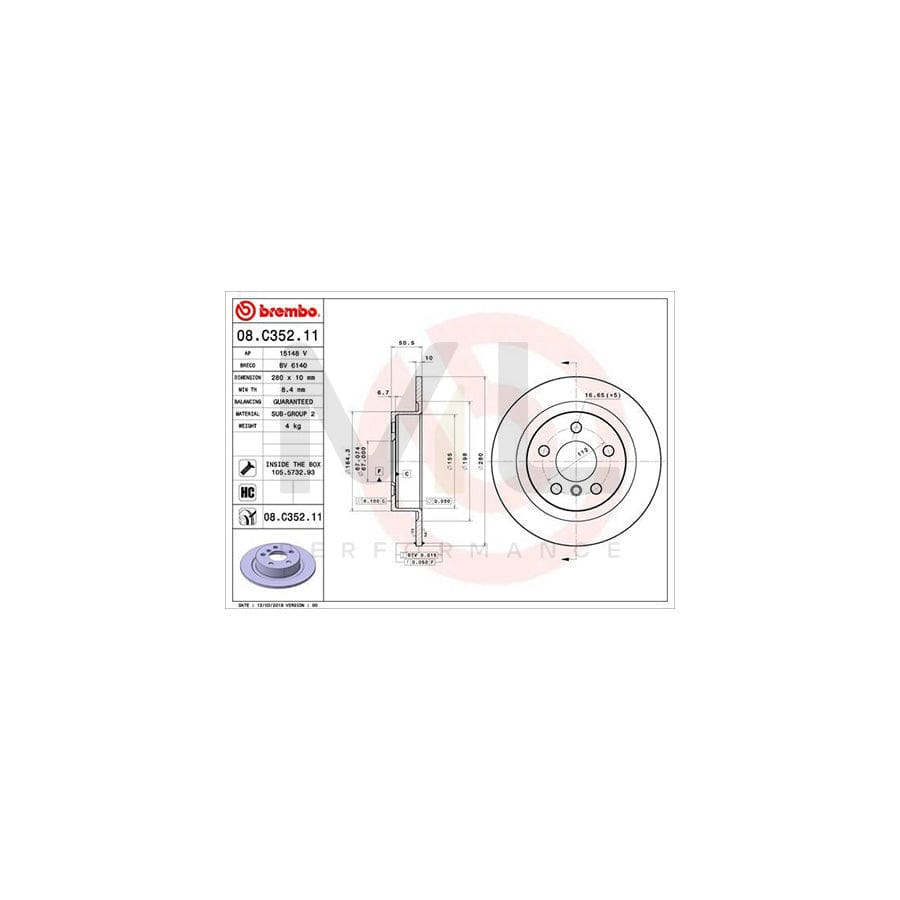 BREMBO 08.C352.11 Brake Disc Solid, Coated, High-carbon, with bolts/screws | ML Performance Car Parts