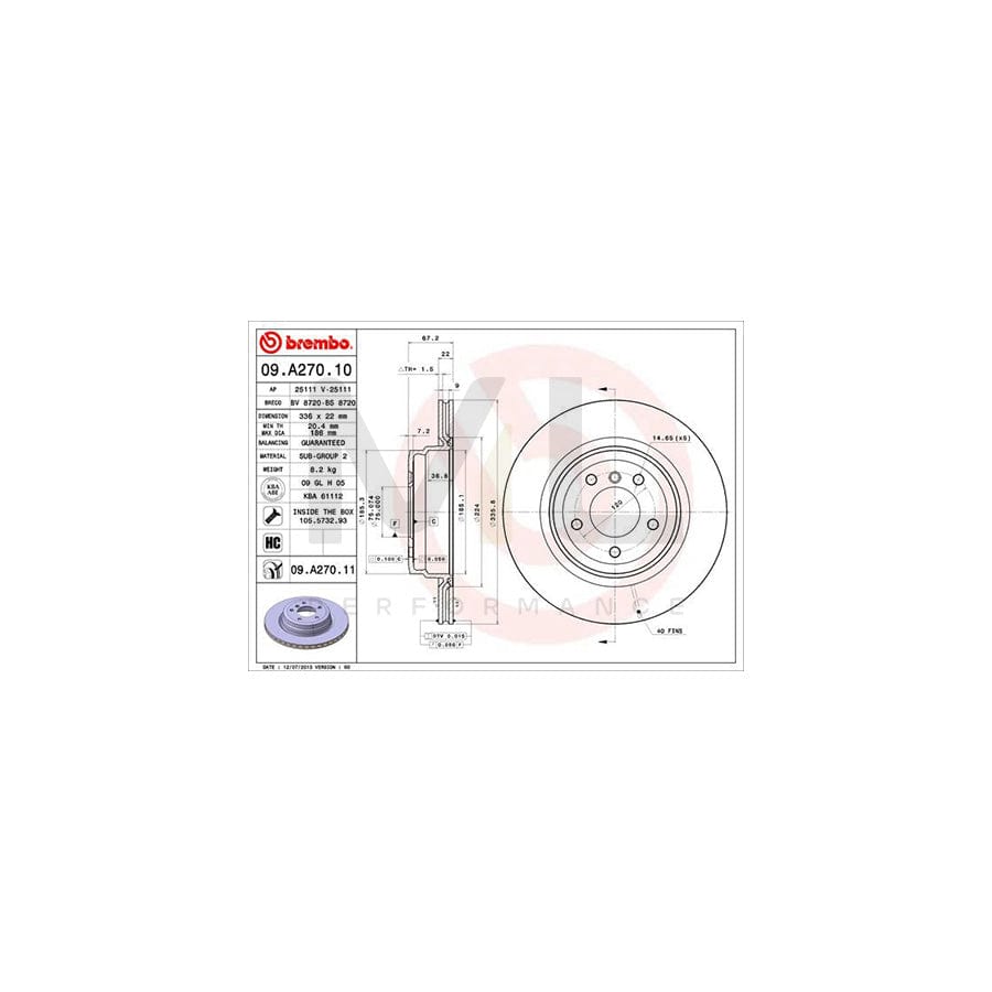 BREMBO 09.A270.10 Brake Disc Internally Vented, High-carbon, with bolts/screws | ML Performance Car Parts