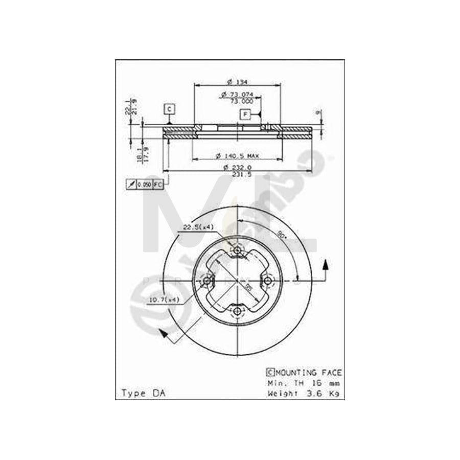 BREMBO 09.5947.10 Brake Disc for NISSAN VANETTE Internally Vented | ML Performance Car Parts