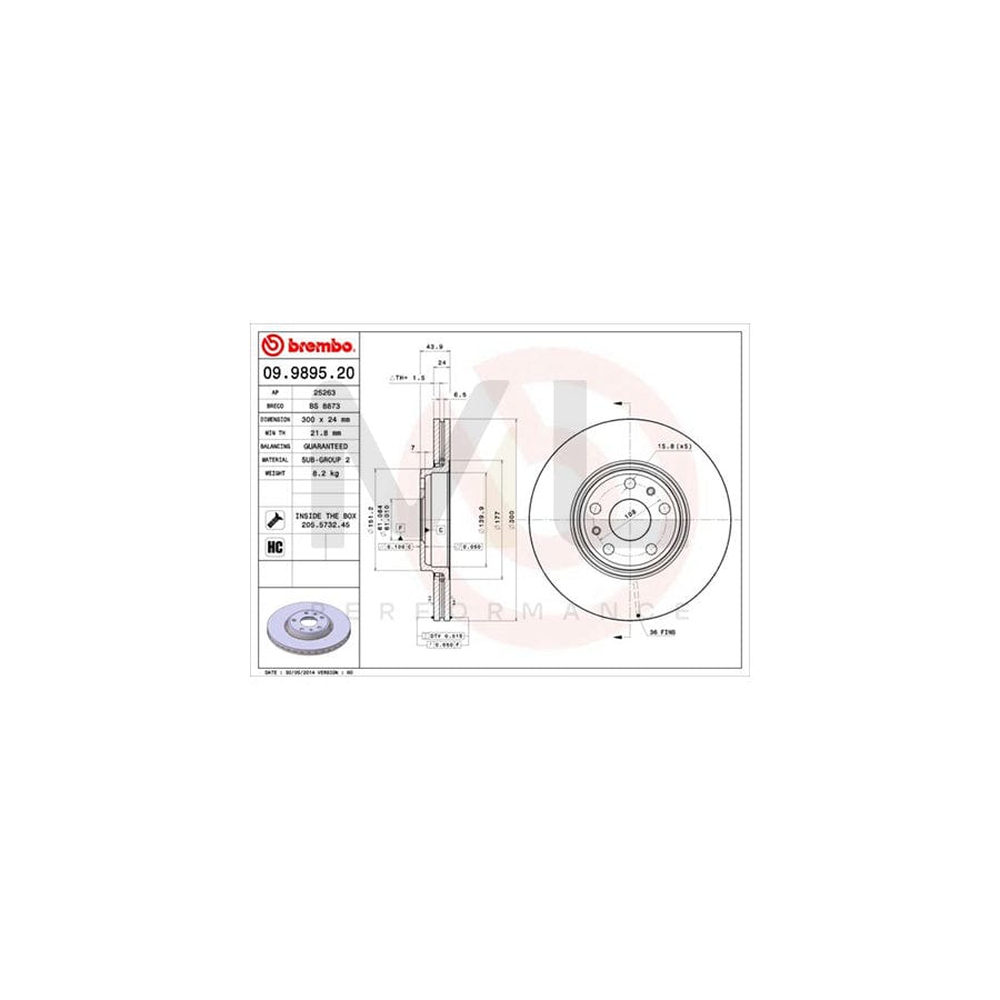 BREMBO 09.9895.20 Brake Disc Internally Vented, High-carbon, with bolts/screws | ML Performance Car Parts