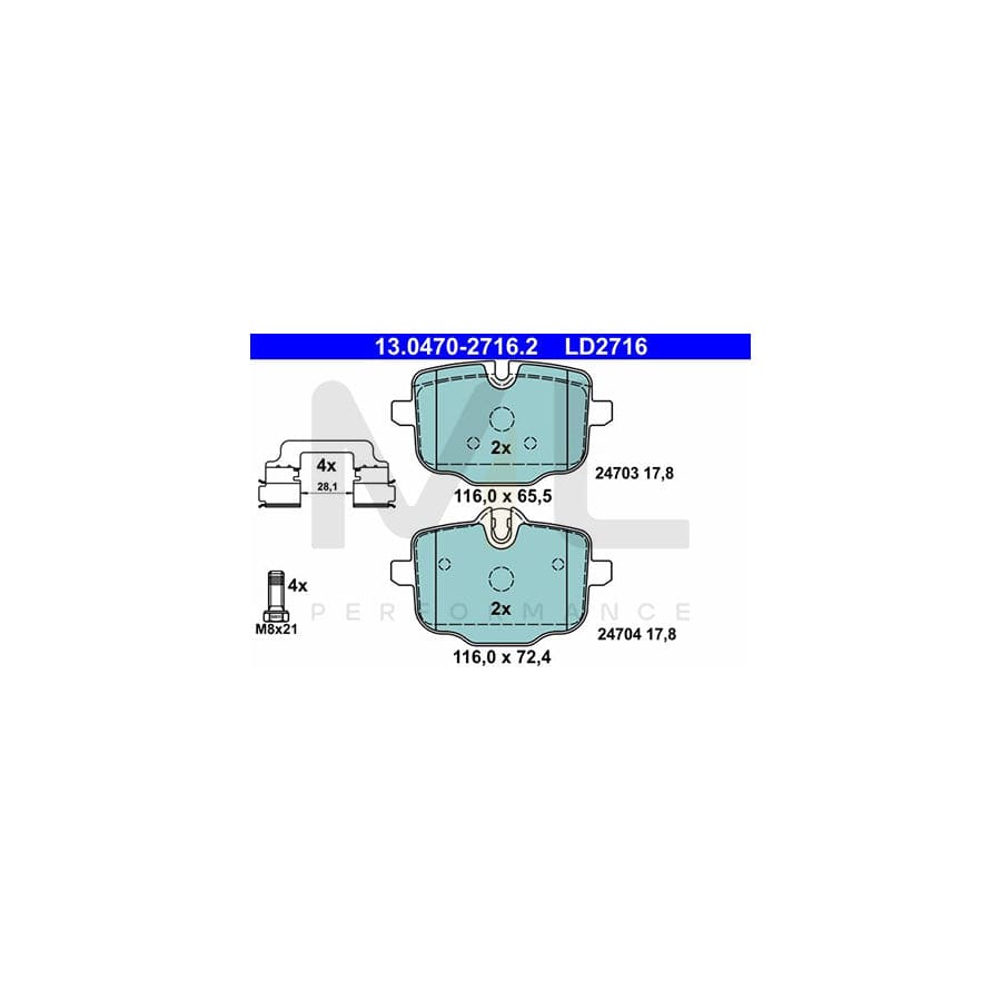 ATE Ceramic 13.0470-2716.2 Brake pad set excl. wear warning contact, prepared for wear indicator, with brake caliper screws, with accessories | ML Performance Car Parts