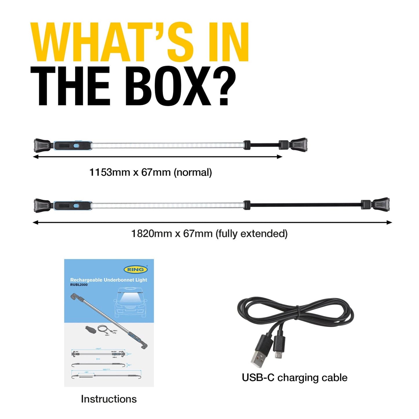 RING RUBL2000 Rechargeable Underbonnet Lamp 1200 lm (10 units ) | ML Performance