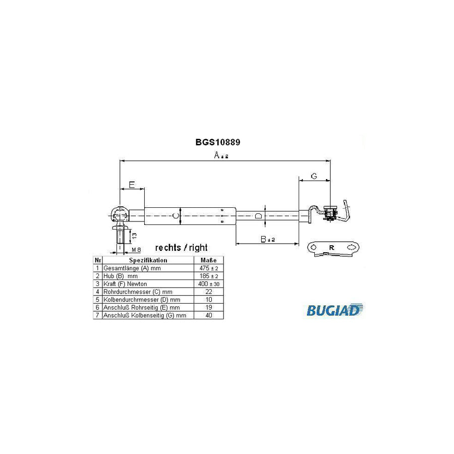 Bugiad BGS10889 Tailgate Strut For Toyota Corolla Viii Compact (E110)