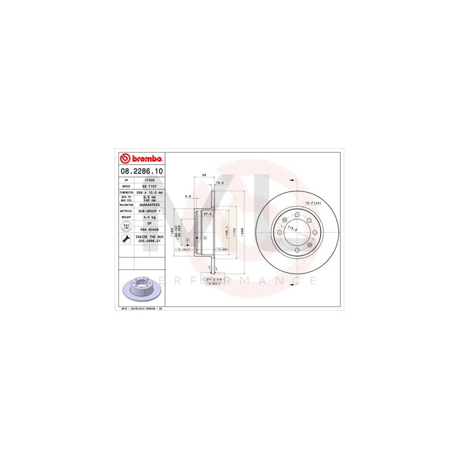 BREMBO 08.2286.10 Brake Disc Solid, with bolts/screws | ML Performance Car Parts