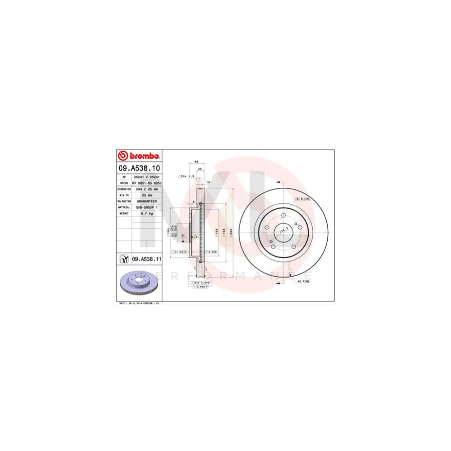 BREMBO COATED DISC LINE 09.A538.11 Brake Disc for SUZUKI Grand Vitara II Off-Road (JT, TE, TD) Internally Vented, Coated | ML Performance Car Parts
