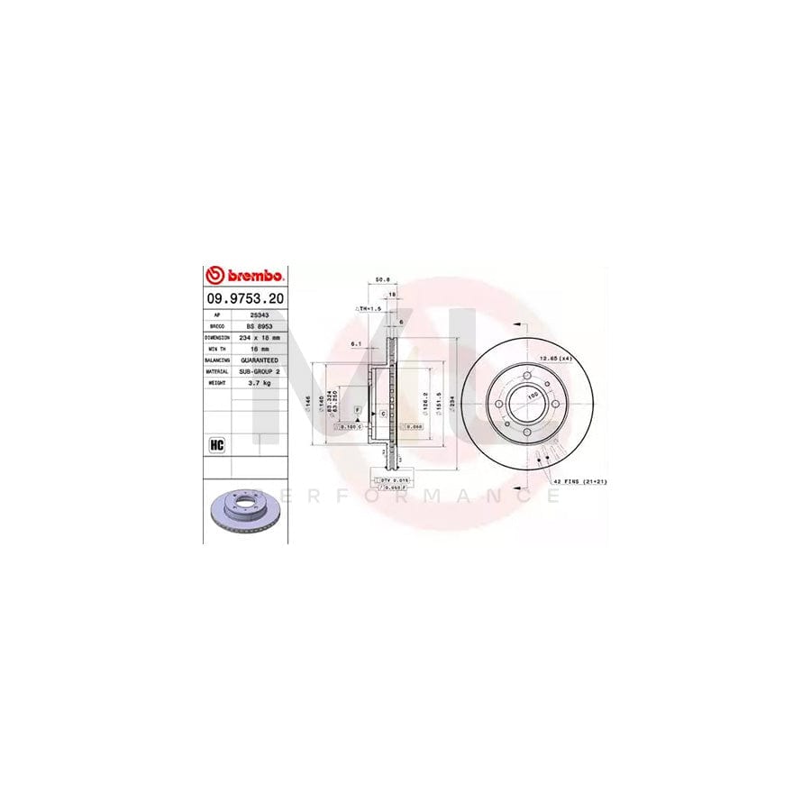 BREMBO 09.9753.20 Brake Disc for HYUNDAI Amica / Atoz (MX) Internally Vented, High-carbon | ML Performance Car Parts