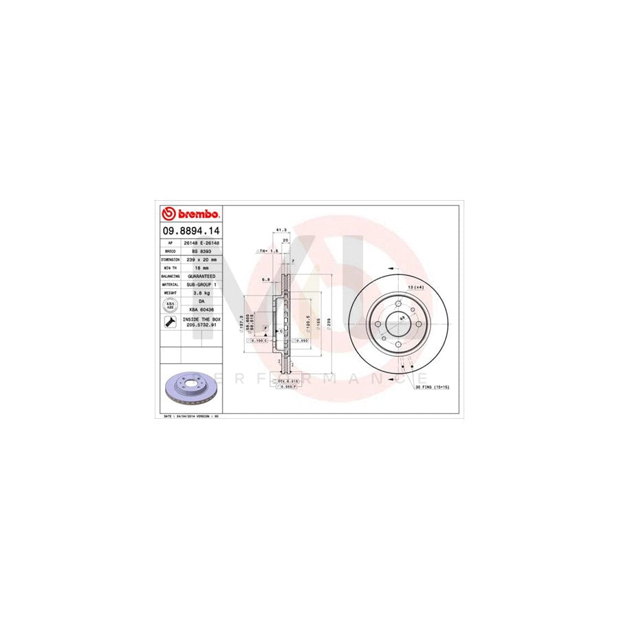 BREMBO 09.8894.14 Brake Disc Internally Vented, with bolts/screws | ML Performance Car Parts