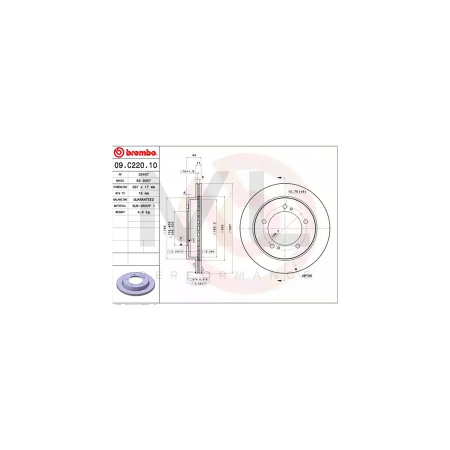 BREMBO 09.C220.10 Brake Disc for SUZUKI Jimny (FJ) Off-Road Internally Vented | ML Performance Car Parts