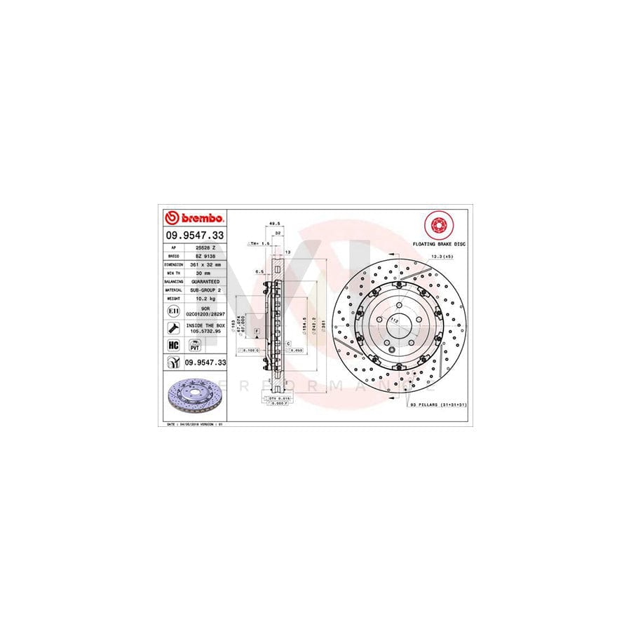 BREMBO TWO-PIECE FLOATING DISCS LINE 09.9547.33 Brake Disc Internally Vented, Slotted / Perforated, Two-piece brake disc, Coated, High-carbon, with bolts/screws | ML Performance Car Parts