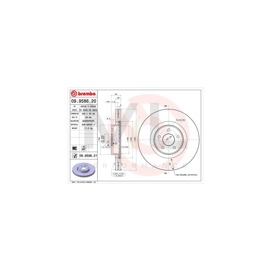 BREMBO COATED DISC LINE 09.9586.21 Brake Disc for FORD Focus Mk2 Hatchback (DA_, HCP, DP) Internally Vented, Coated, High-carbon | ML Performance Car Parts