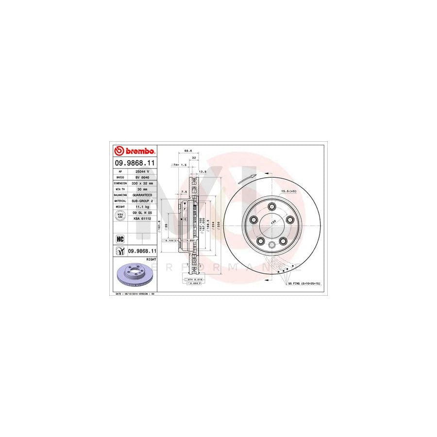 BREMBO COATED DISC LINE 09.9868.11 Brake Disc Internally Vented, Coated, High-carbon | ML Performance Car Parts