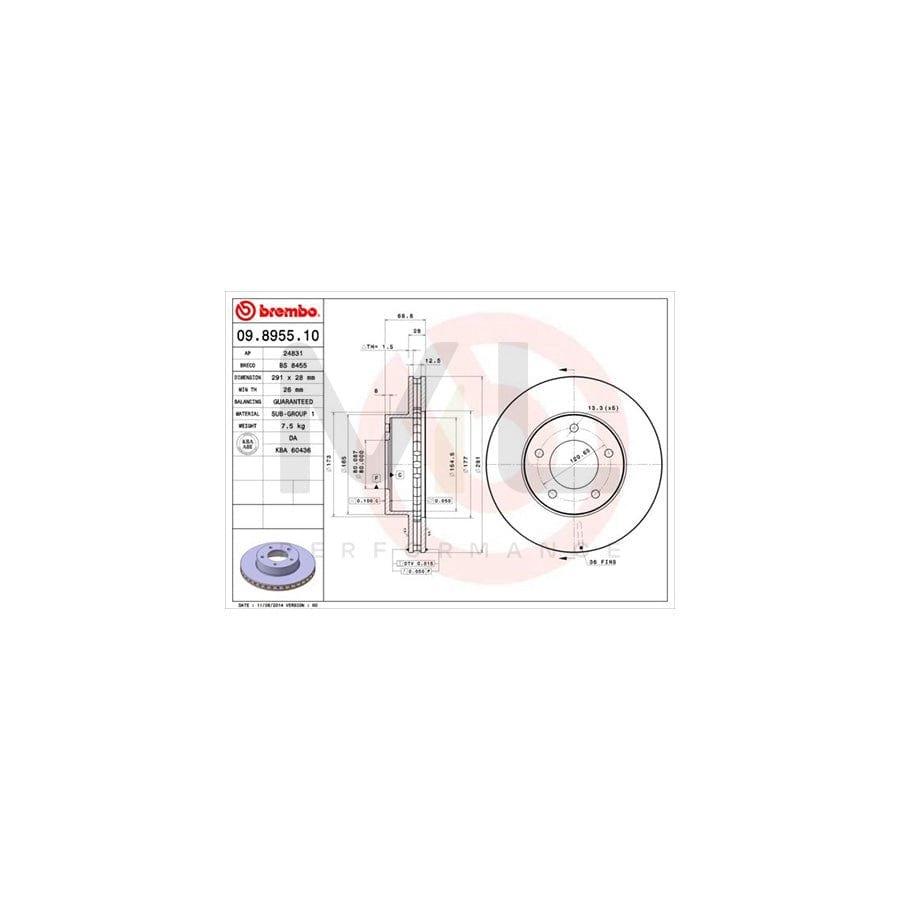 BREMBO 09.8955.10 Brake Disc Internally Vented | ML Performance Car Parts