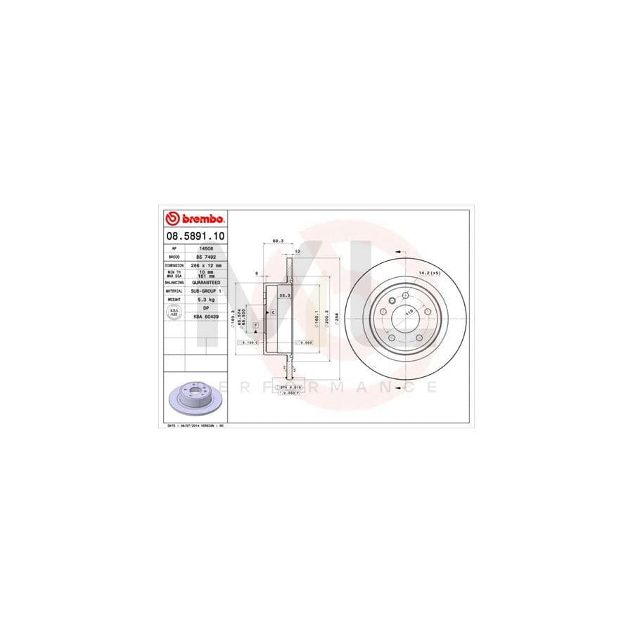 BREMBO 08.5891.10 Brake Disc Solid | ML Performance Car Parts