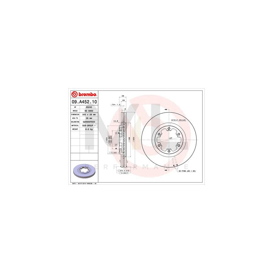 BREMBO 09.A452.10 Brake Disc Internally Vented | ML Performance Car Parts