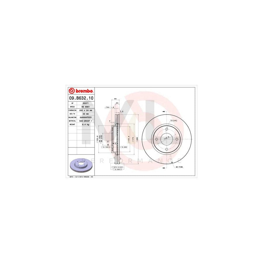 BREMBO 09.B632.10 Brake Disc Internally Vented | ML Performance Car Parts