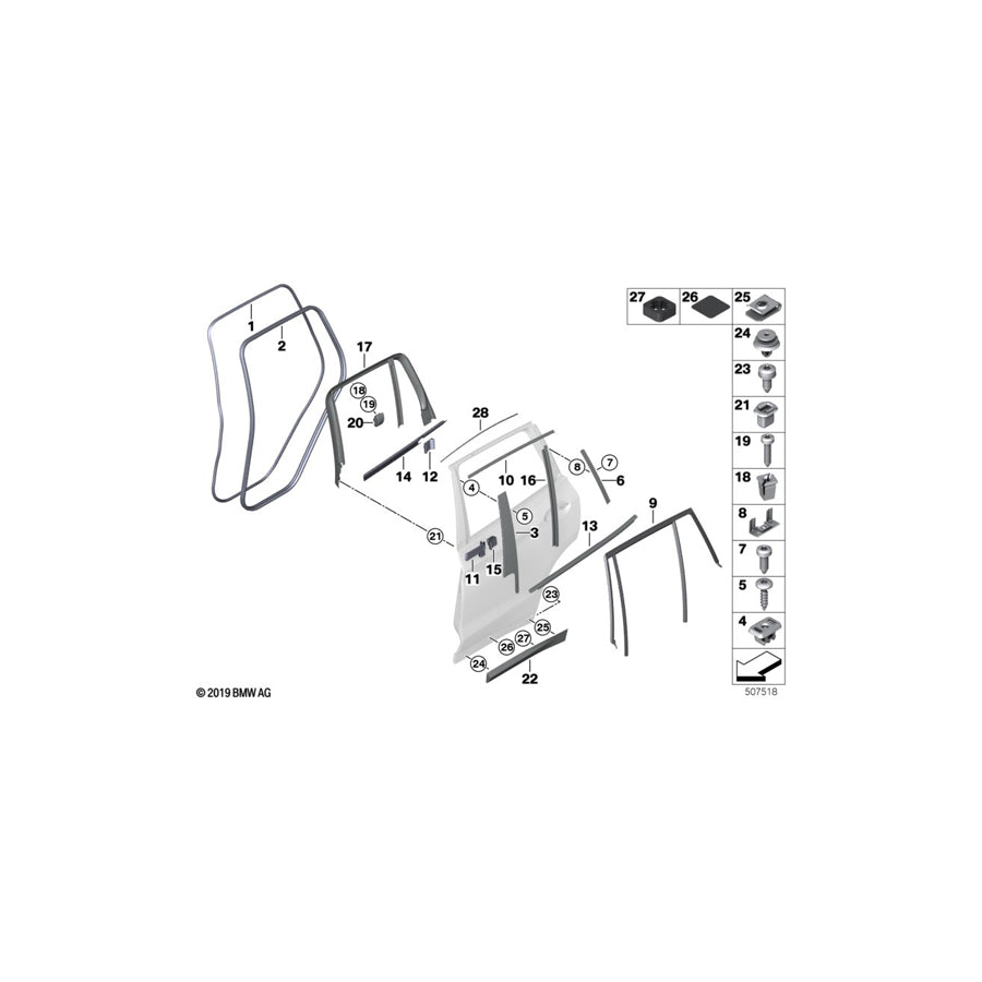 Genuine BMW 51357393430 Window Cavity Seal Rear Door Right (Inc. X3 30i, X3 30eX & X3 20i) | ML Performance UK
