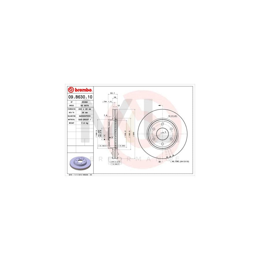 BREMBO 09.B630.10 Brake Disc for NISSAN NAVARA Internally Vented | ML Performance Car Parts