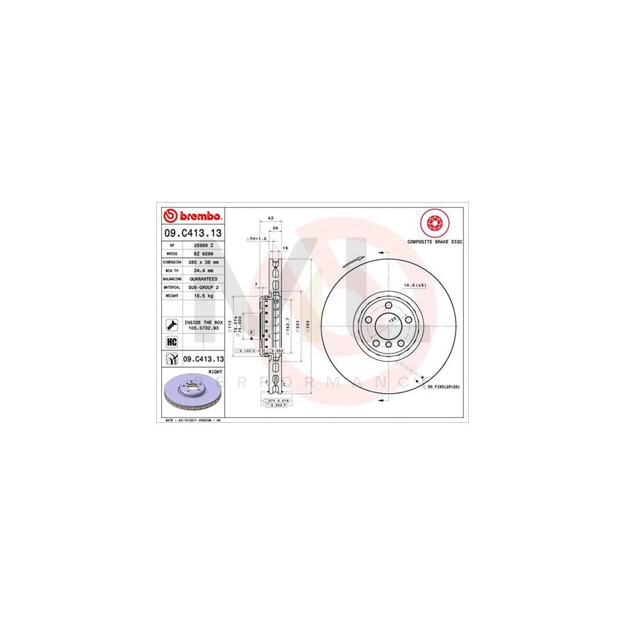 BREMBO TWO-PIECE DISCS LINE 09.C413.13 Brake Disc Internally Vented, Two-piece brake disc, Coated, High-carbon, with bolts/screws | ML Performance Car Parts