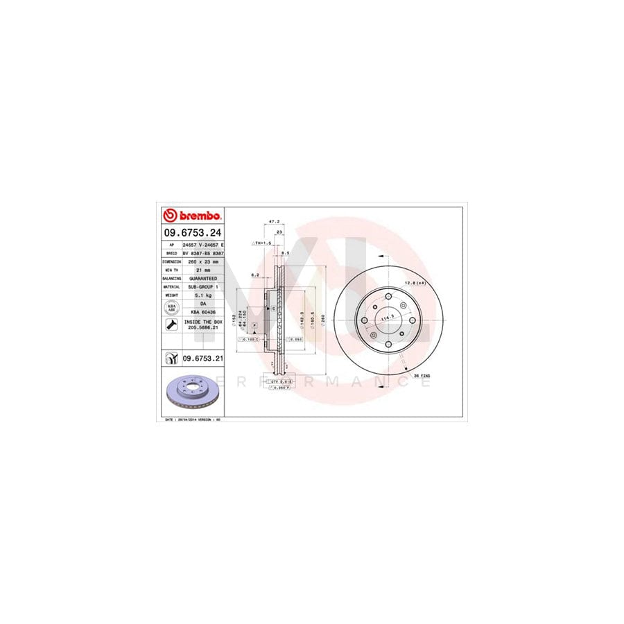 BREMBO COATED DISC LINE 09.6753.21 Brake Disc for HONDA ACCORD Internally Vented, Coated, with bolts/screws | ML Performance Car Parts