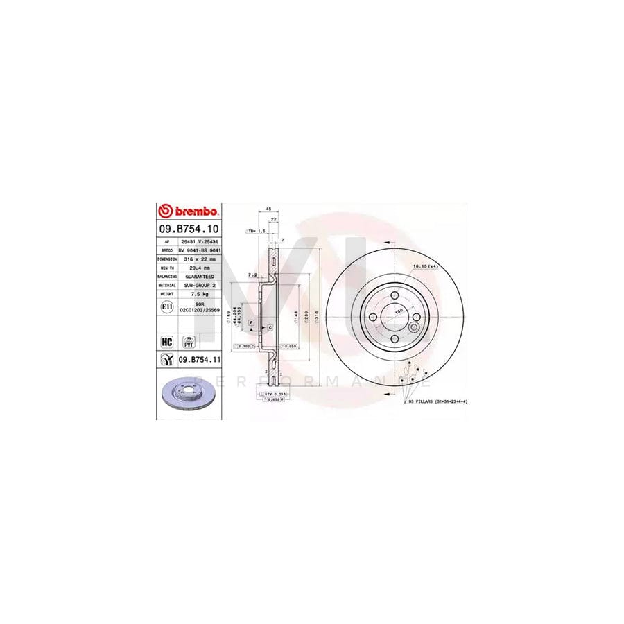 BREMBO COATED DISC LINE 09.B754.11 Brake Disc Internally Vented, Coated, High-carbon | ML Performance Car Parts