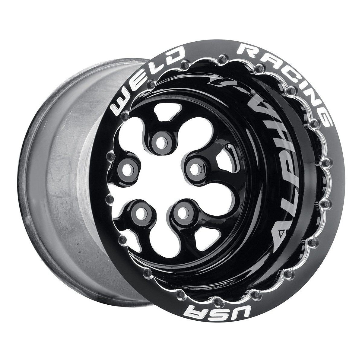 Weld 83B-512208MB Alpha-1 Wheel 15x12 5x4.5 ET-64 BS4 Black Center - Polished Shell