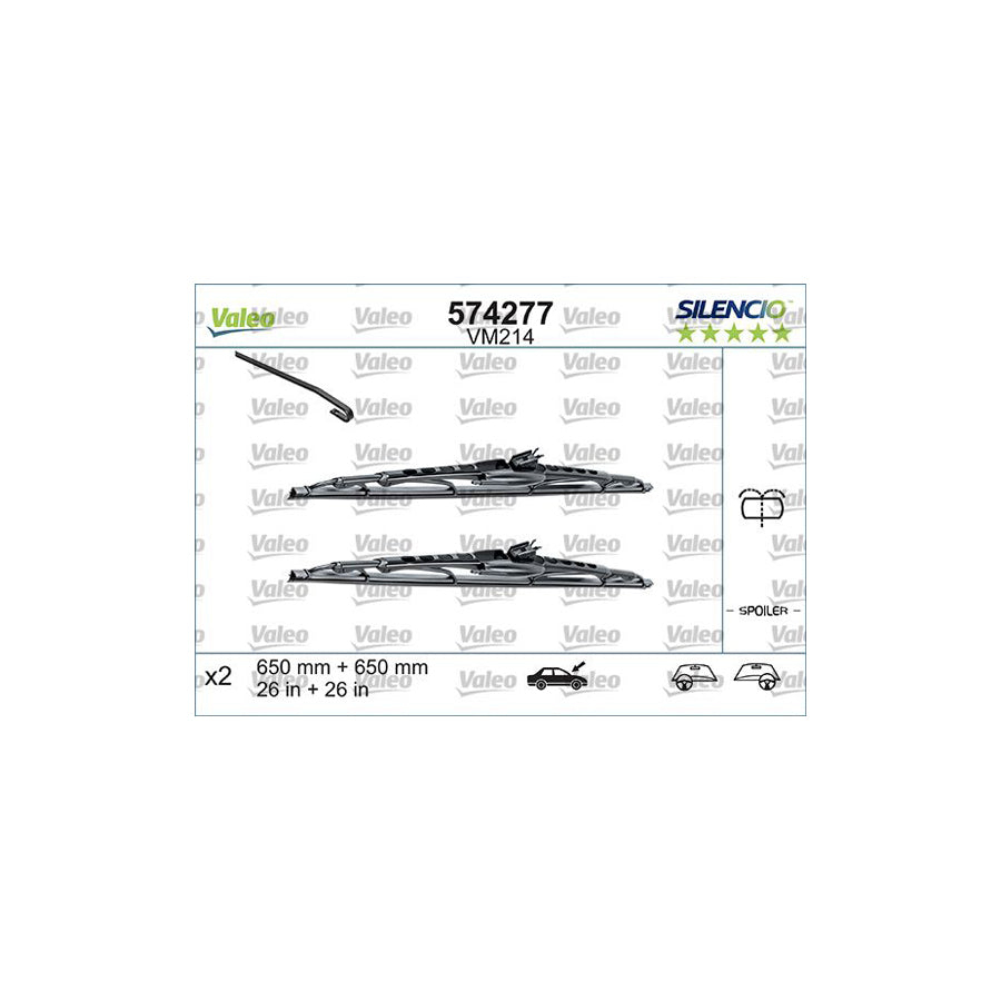 Valeo Silencio Conventional Set, Silencio Performance 574292 Wiper Blade For VW Polo | ML Performance UK Car Parts