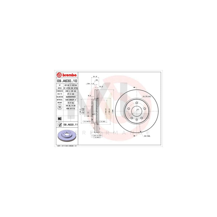 BREMBO 09.A630.10 Brake Disc Internally Vented, High-carbon | ML Performance Car Parts