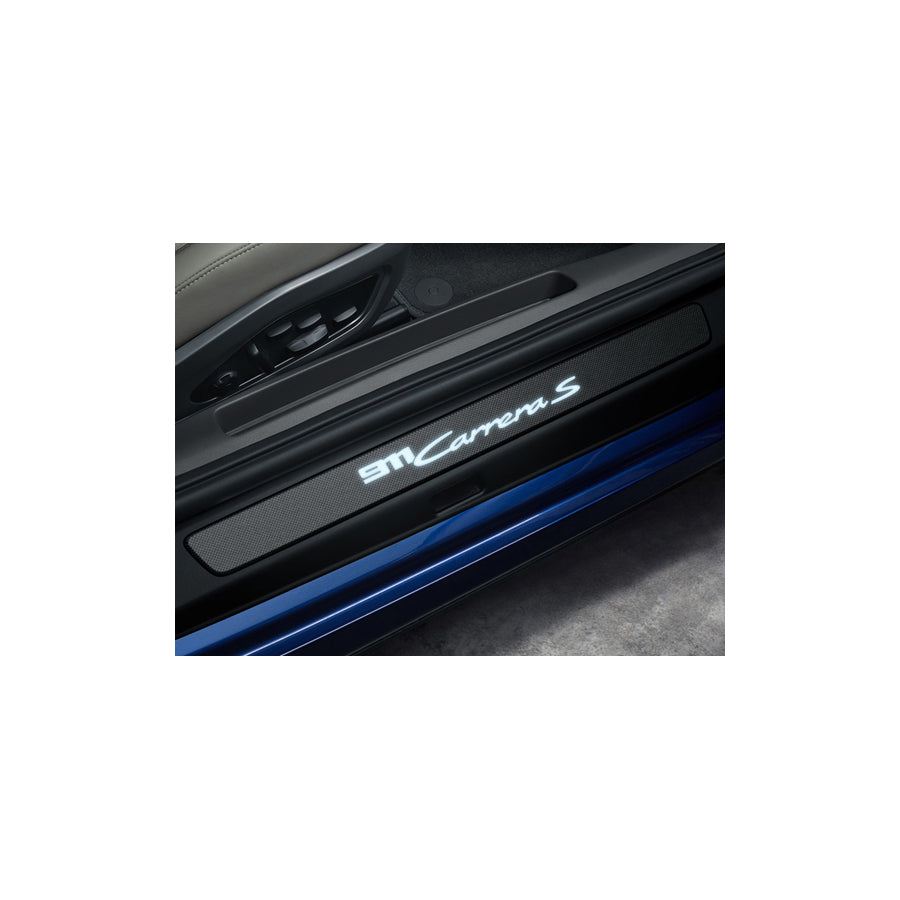Genuine Porsche Door Sill Guards In Matt Carbon, Illuminated Porsche 9
