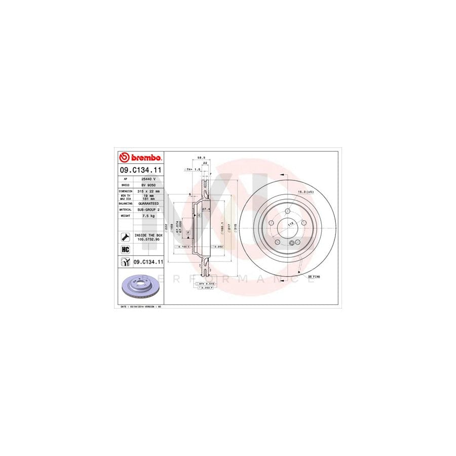 BREMBO COATED DISC LINE 09.C134.11 Brake Disc suitable for MERCEDES-BENZ S-Class Internally Vented, Coated, High-carbon, with bolts/screws | ML Performance Car Parts