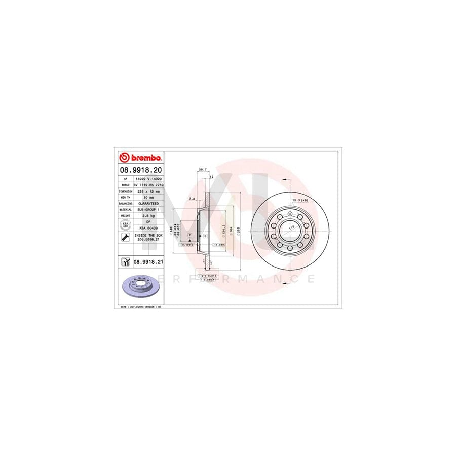 BREMBO 08.9918.20 Brake Disc Solid, with bolts/screws | ML Performance Car Parts