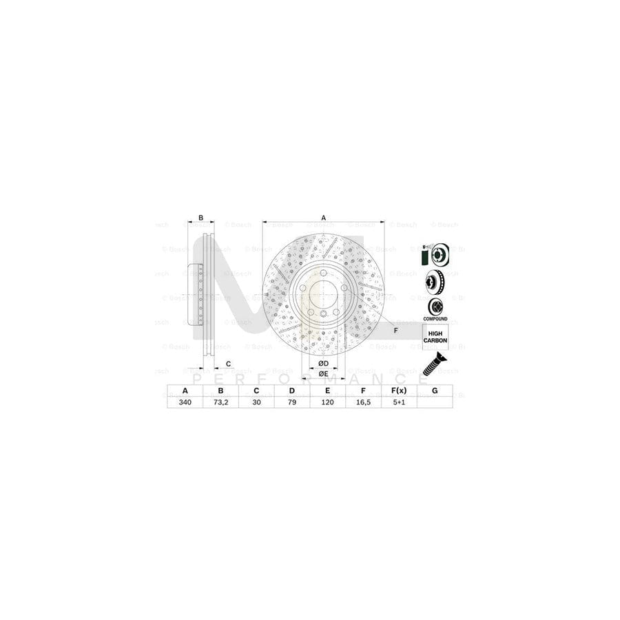 BOSCH 0 986 479 E12 Brake Disc Slotted / Perforated, Two-piece brake disc, Vented, Coated, High-carbon, with bolts/screws | ML Performance Car Parts