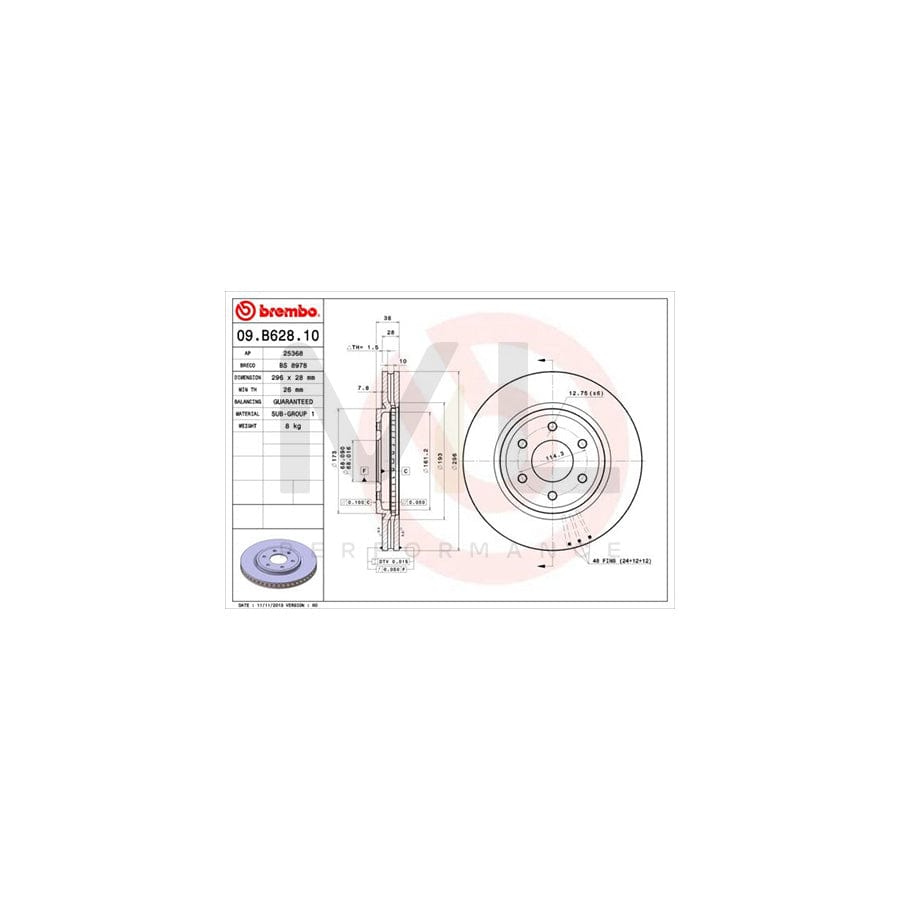BREMBO 09.B628.10 Brake Disc Internally Vented | ML Performance Car Parts